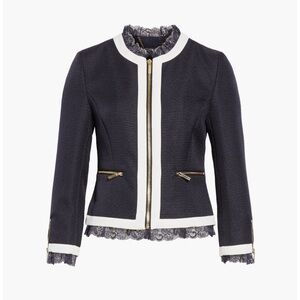 Ted Baker London Ennio Lace Trim Navy Woven Jacket size 0